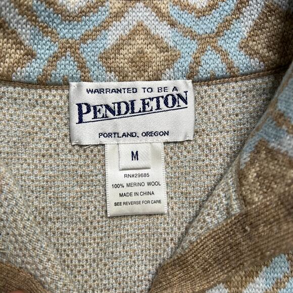 Pendleton 100% Merino Wool Cardigan Sweater Zip Front Pattern Size Medium VTG - Picture 3 of 10